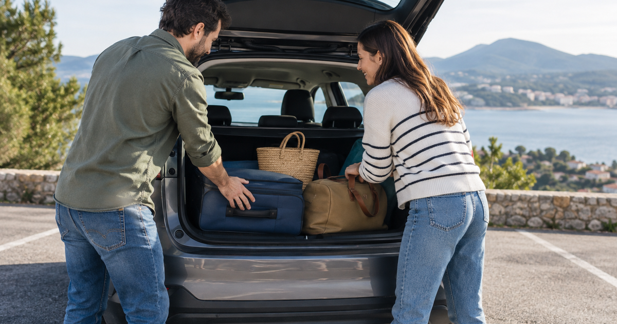 Préparer les bagages dans le coffre avant un départ en week-end